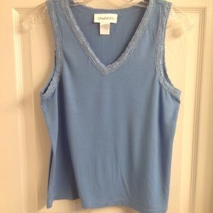 Blue Rayon Spandex Tank With Lace Trim, Medium